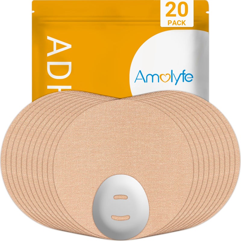 Amolyfe Dexcom G7 Overpatches 20 pcs Dexcom G7 Stelo Adhesive Patches Waterproof 1 pc Reusable Protective CGM Sensor Cover Breathable LongLasting Hypoallergenic No Residue on Dexcom TAN